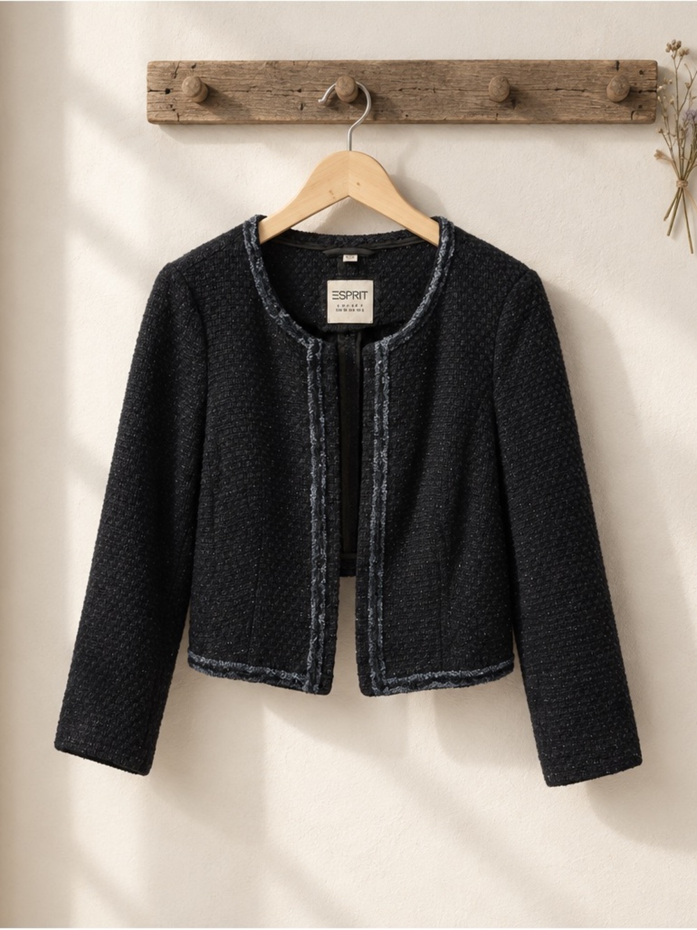 Esprit Navy Textured Open-Front Tweed Jacket